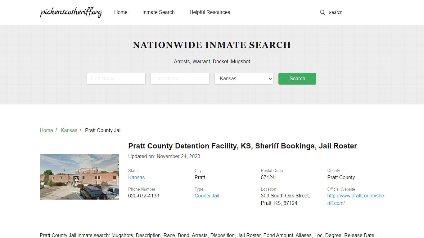 Pratt County Detention Facility, KS, Sheriff Bookings, Jail Roster